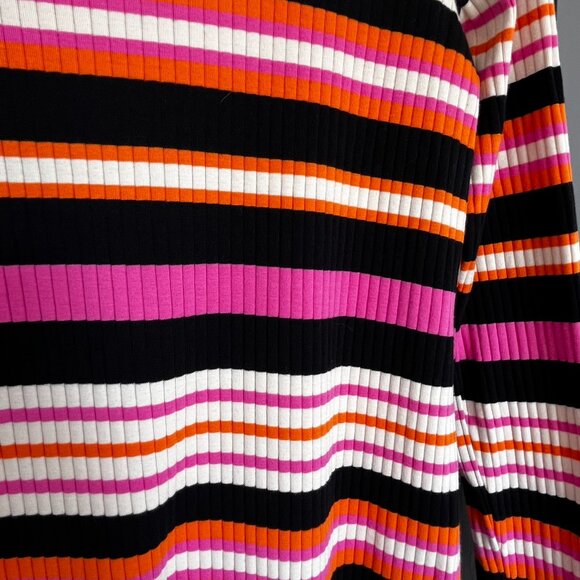 H&M Mama Maternity Rib Jersey Dress Striped Orange Pink Midi Cotton Elastane XL - Picture 8 of 13